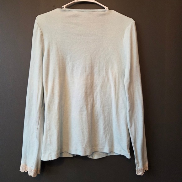 Gilligan & O'Malley Light Blue Lace Trim Tie Front Cardigan Top M Coquette Soft - Picture 6 of 9